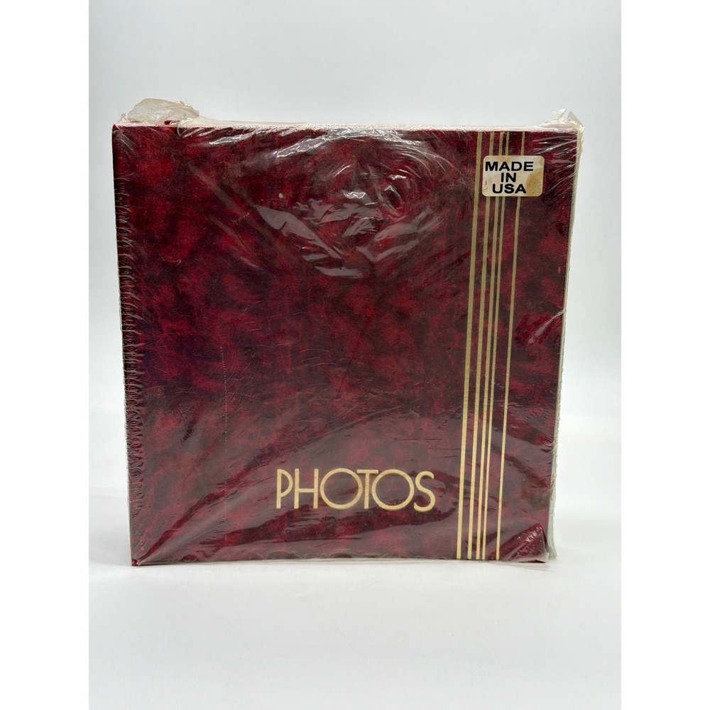 Vintage Burgundy Marbled Faux Leather Photo Album Gold Foil Made‎ in USA NIP